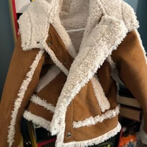 We The Free Tan and Cream Shearling Jacket